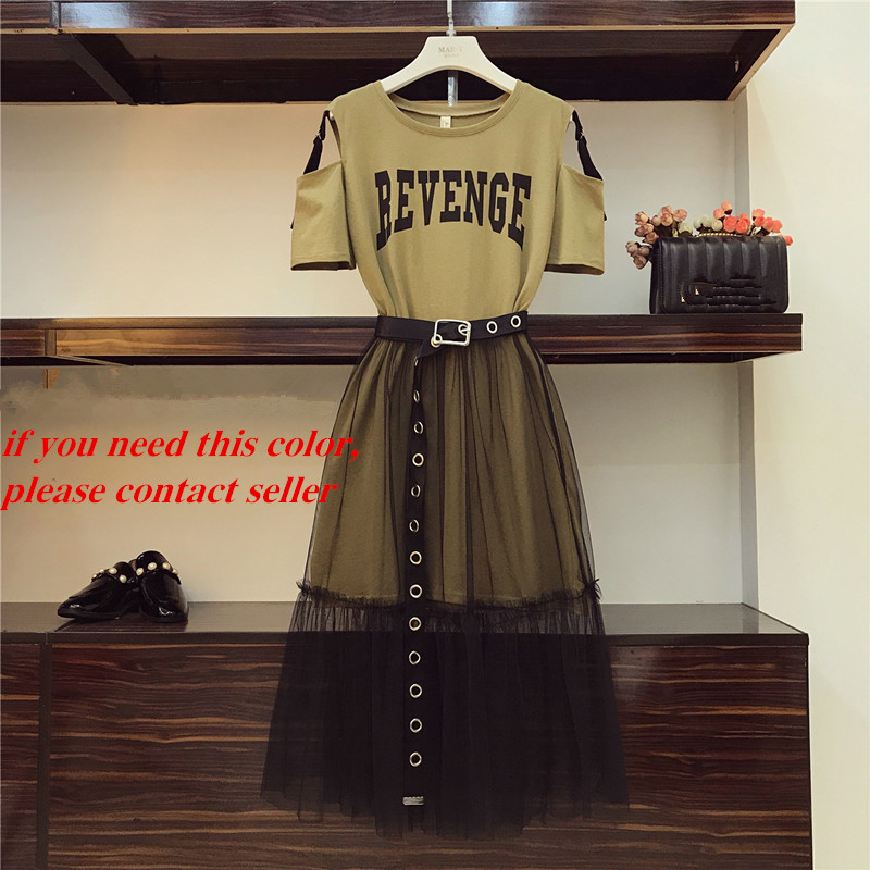 2 Piece set 2018 Summer Women's Cotton Long Strapless T-shirt +Mesh See Through Skirt Sets Women Fashion Holes Belt Skirts Suits