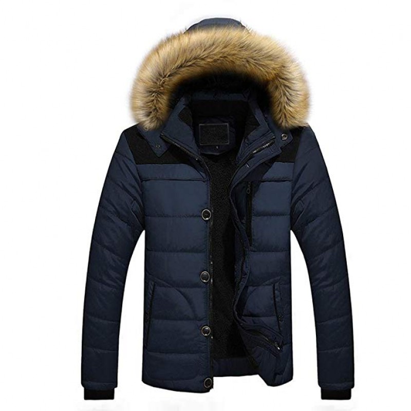 Men's Down Coat, Men Jacket Coat Outdoor Warm Winter Hoodies Thick Plus Faux Fur Hooded Coats Outwear