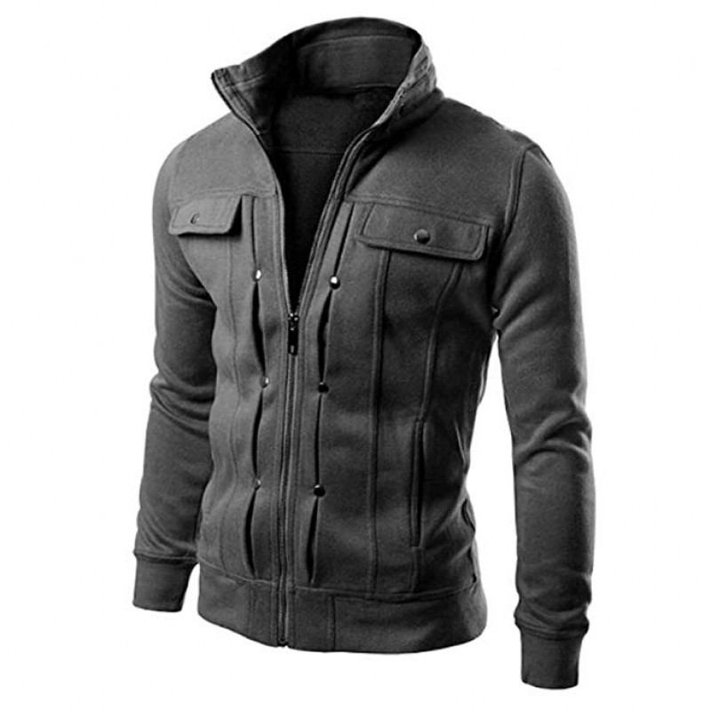 Mens Coat Solid Casual Slim Designed Lapel Zipper Top Jacket