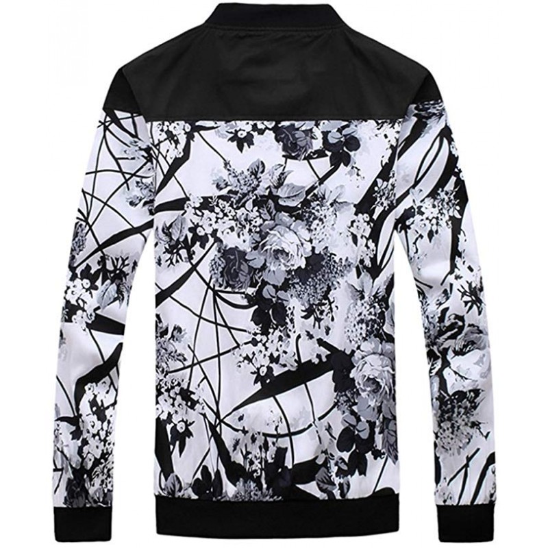 Men's Fashion Printing Jacket Long Sleeve Slim Fit Zip Front Coat