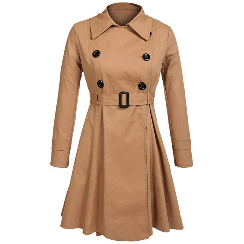 Women's Trench Coat Double Breasted Long Sleeve Jackets with Belt