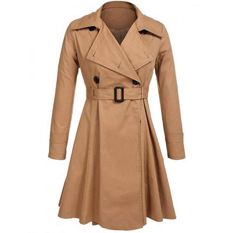 Women's Trench Coat Double Breasted Long Sleeve Jackets with Belt