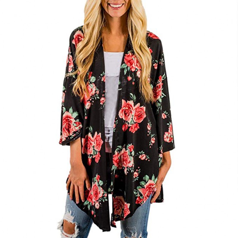 Womens Print Bohemian Elegant Cardigan Ladies Long Kimono Oversized Shawl Blouse Slim Fit Tops